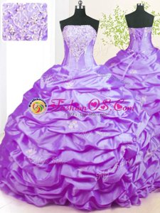 Beautiful Lavender Ball Gowns Beading Quinceanera Dresses Lace Up Taffeta Sleeveless With Train