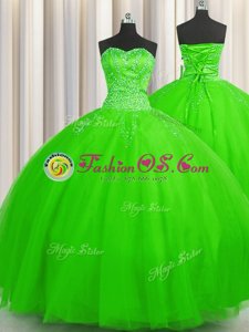 Luxury Puffy Skirt Sleeveless Tulle Lace Up Sweet 16 Dress for Military Ball and Sweet 16 and Quinceanera