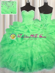 Sleeveless Beading and Ruffles and Ruching and Pick Ups Lace Up Sweet 16 Dresses