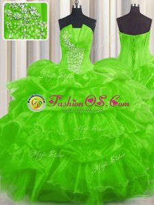 Custom Designed Strapless Sleeveless Organza 15 Quinceanera Dress Beading and Ruffled Layers and Pick Ups Lace Up