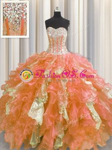 Sequins Visible Boning Floor Length Multi-color Quinceanera Gown Sweetheart Sleeveless Lace Up