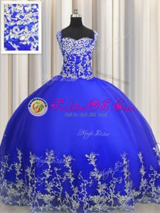 Royal Blue Quince Ball Gowns Military Ball and Sweet 16 and Quinceanera and For with Beading and Appliques Halter Top Sleeveless Lace Up