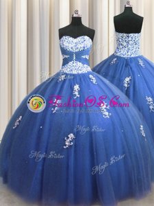 Customized Floor Length Royal Blue Quinceanera Gown Sweetheart Sleeveless Lace Up
