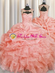 Scoop Sleeveless Organza Quinceanera Gown Beading and Pick Ups Lace Up