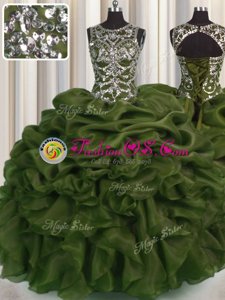 Cute See Through Olive Green Scoop Lace Up Beading and Pick Ups Sweet 16 Quinceanera Dress Sleeveless