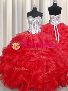 Smart Handcrafted Flower Ball Gowns Ball Gown Prom Dress Multi-color One Shoulder Tulle Sleeveless Floor Length Lace Up
