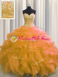 Most Popular Brush Train Yellow Green Sweetheart Lace Up Beading and Pick Ups Ball Gown Prom Dress Sweep Train Sleeveless