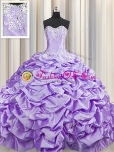 Brush Train Lavender Ball Gowns Sweetheart Sleeveless Taffeta With Train Sweep Train Lace Up Beading and Pick Ups Sweet 16 Dress