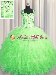 Colorful See Through Zipper Up Ball Gowns Sweet 16 Dress Straps Tulle Sleeveless Floor Length Zipper