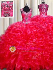 Straps Sleeveless Zipper Floor Length Beading and Ruffles Quinceanera Dress