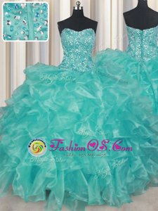 Shining Sleeveless Tulle Floor Length Lace Up Vestidos de Quinceanera in Multi-color for with Beading and Ruffles
