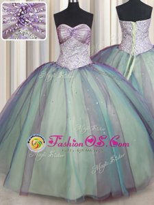 Enchanting Floor Length Lace Up 15th Birthday Dress Multi-color and In for Military Ball and Sweet 16 and Quinceanera with Beading and Sequins