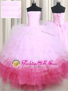 Sleeveless Tulle Floor Length Lace Up Sweet 16 Quinceanera Dress in Multi-color for with Ruffled Layers