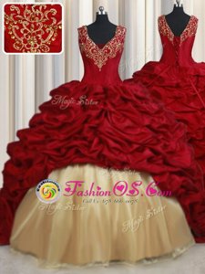 Red Ball Gowns Beading and Appliques and Pick Ups Ball Gown Prom Dress Lace Up Taffeta Sleeveless
