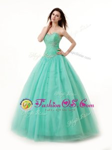 Noble Turquoise A-line Chiffon Sweetheart Sleeveless Beading and Ruching Floor Length Lace Up Sweet 16 Quinceanera Dress