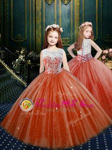 Orange Red Scoop Neckline Appliques Toddler Flower Girl Dress Sleeveless Clasp Handle