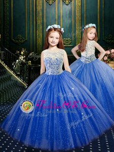 Blue Flower Girl Dresses Party and Wedding Party and For with Appliques Scoop Sleeveless Clasp Handle