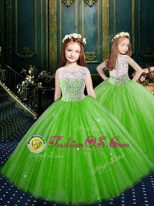 Amazing Tulle Scoop Sleeveless Clasp Handle Appliques Flower Girl Dresses in