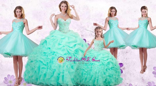 Sweet Apple Green Lace Up Sweet 16 Dress Beading and Ruffles and Pick Ups Sleeveless Floor Length