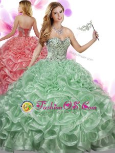 Floor Length Lace Up Sweet 16 Dresses Rust Red and Peach and In for Military Ball and Sweet 16 and Quinceanera with Beading and Ruffles
