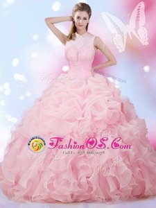 Comfortable Beading and Ruffles and Sequins Quinceanera Dresses Apple Green Zipper Sleeveless Floor Length