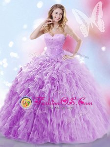 Sumptuous Lavender Sleeveless Tulle Brush Train Lace Up Sweet 16 Quinceanera Dress for Military Ball and Sweet 16 and Quinceanera