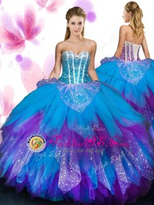 Beading and Ruffled Layers Quince Ball Gowns Multi-color Lace Up Sleeveless Floor Length