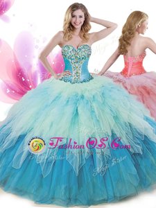 Multi-color Sleeveless Beading and Ruffles Floor Length Quinceanera Dress