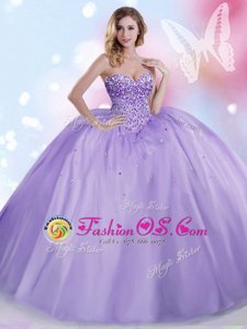 Trendy Ball Gowns Quinceanera Dress Lavender Sweetheart Tulle Sleeveless Floor Length Lace Up
