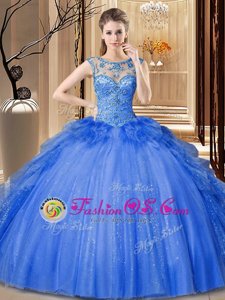 Free and Easy Scoop Sleeveless Lace Up Floor Length Ruffles Quinceanera Gowns