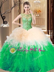 Trendy Multi-color Ball Gowns Scoop Sleeveless Tulle Floor Length Lace Up Beading Sweet 16 Quinceanera Dress
