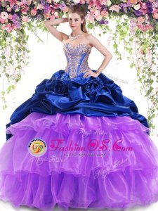 Sophisticated Pick Ups Ruffled Brush Train Ball Gowns 15 Quinceanera Dress Multi-color Sweetheart Organza and Taffeta Sleeveless With Train Lace Up