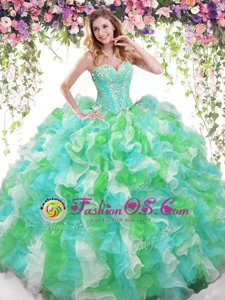Multi-color Sleeveless Floor Length Beading and Ruffles Lace Up Quinceanera Dress