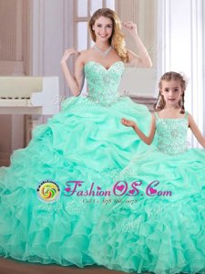 Sumptuous Pick Ups Apple Green Sleeveless Organza Lace Up Sweet 16 Dress for Military Ball and Sweet 16 and Quinceanera