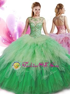 Multi-color Sweet 16 Dress Military Ball and Sweet 16 and Quinceanera and For with Beading and Ruffles Scoop Sleeveless Zipper