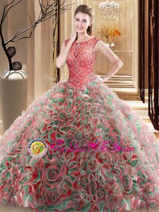 Scoop Multi-color Lace Up Quinceanera Dresses Beading Sleeveless Brush Train