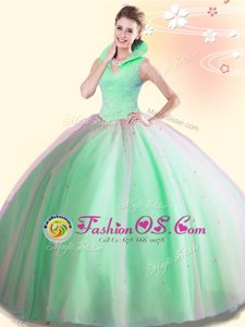 Fitting High-neck Sleeveless Tulle Quinceanera Dress Beading Backless