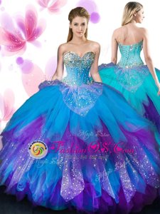 Flare Multi-color Sweetheart Neckline Beading and Ruffles Quinceanera Dress Sleeveless Lace Up