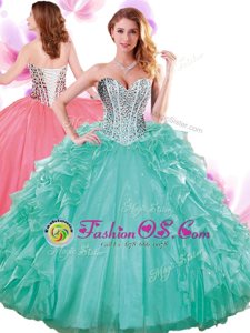 Turquoise Quinceanera Gowns Military Ball and Sweet 16 and Quinceanera and For with Beading and Ruffles Sweetheart Sleeveless Lace Up