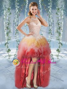 Halter Top Sleeveless Tulle High Low Lace Up in Multi-color for with Beading and Ruffles