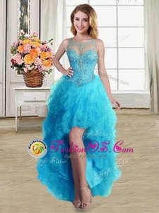 Sophisticated Scoop Sleeveless Lace Up Formal Dresses Baby Blue Tulle