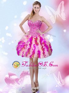 Tulle Sweetheart Sleeveless Lace Up Beading and Ruffles Prom Party Dress in Multi-color
