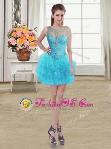Ball Gowns Evening Dress Baby Blue Scoop Tulle Sleeveless Mini Length Lace Up