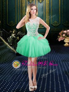 Graceful Scoop Apple Green Sleeveless Lace Floor Length Prom Dresses
