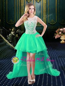 Scoop Organza and Lace Sleeveless High Low Homecoming Dress and Lace