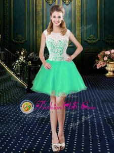 Scoop Turquoise Sleeveless Lace Mini Length Prom Dresses
