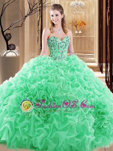 Ball Gowns Fabric With Rolling Flowers Sweetheart Sleeveless Embroidery and Ruffles and Pick Ups Floor Length Lace Up Sweet 16 Quinceanera Dress