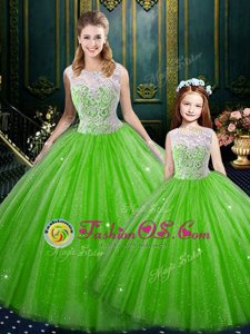 Lace Up Sweet 16 Quinceanera Dress Lace Sleeveless Floor Length