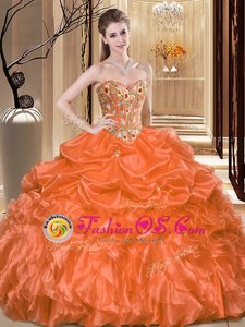 Ball Gowns 15th Birthday Dress Orange Sweetheart Organza Sleeveless Floor Length Lace Up