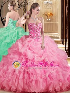 Delicate Pick Ups Rose Pink Sweet 16 Dresses Sweetheart Sleeveless Brush Train Lace Up